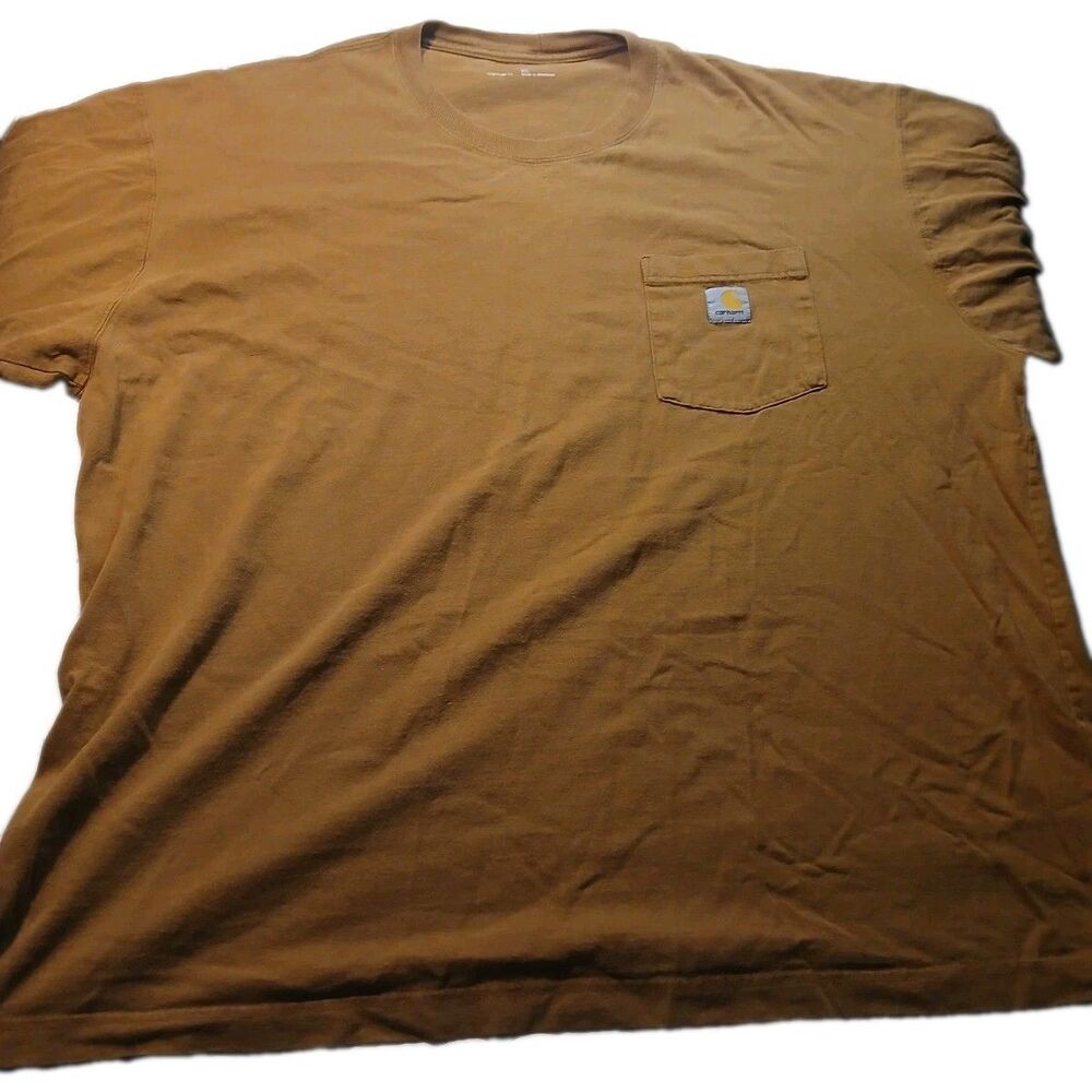VTG Carhartt Men's Relaxed Fit Brown Pocket Logo T-Shirt Knit Short Sleeve XL